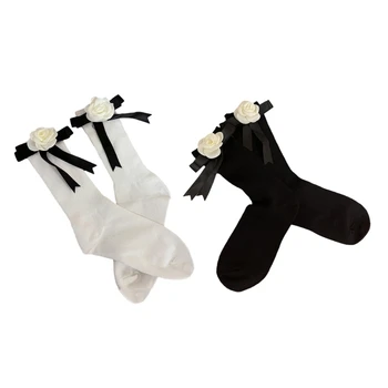 Ženy Lolity Kotníkové Ponožky 3D Květ Bowknot Stuha Ponožky Uprostřed Trubice Ponožky