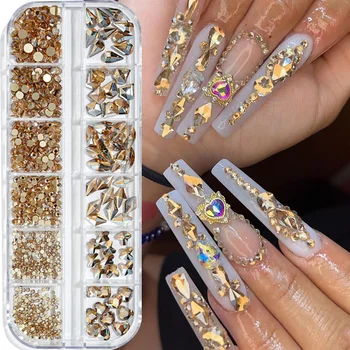 12 Girds Barevné Nehtů Kamínky Akryl Crystal Glitter Diamant Kameny, Drahokamy, Velikost AB Flatback Nail Art Luxusní Dekorace