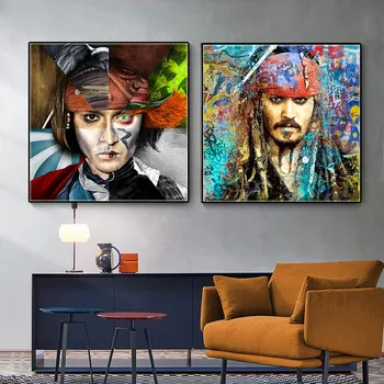 Disney Jack Sparrow Wall Art Malířské Plátno Nordic Plakáty a Tisky Nástěnné Obrázky pro Obývací Pokoj Dekorace