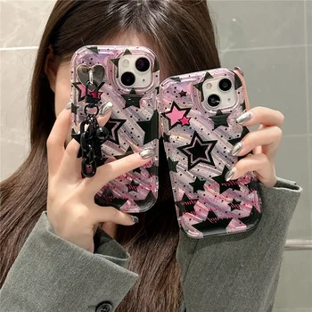 Korean Roztomilý Pikantní Girl Černá Hvězda Přívěsek Mýdlo Telefon Pouzdro Pro iPhone 14 13 12 11 13 Pro Max Kawaii odolný proti Otřesům Měkký Kryt